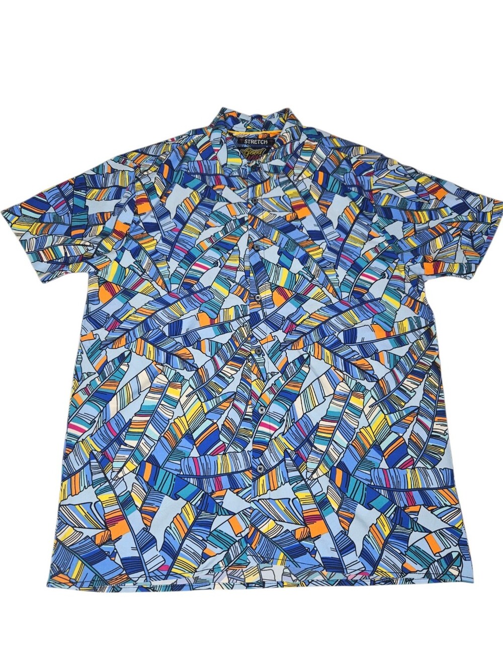 Good Vibes Mens Graffiti Leaf Hawaiian Button Front Shirt Sz Lg Dopamine Resort